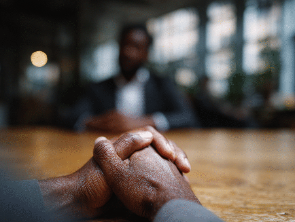Gros plan sur les mains d’un candidat en entretien Réponses d'entretien trop génériques ou trop tournées vers l'entreprise à la question Pourquoi voulez-vous ce poste