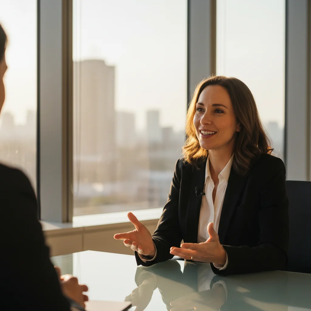 Mains de candidat et recruteur lors d'un entretien d'embauche professionnel