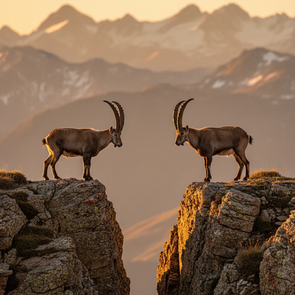 Deux bouquetins face à face sur des falaises rocheuses, symbolisant la négociation et l'équilibre