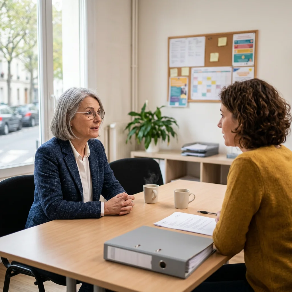 Candidate expérimentée qui répond à l’objection de surqualification d’une directrice d’association lors d’un entretien d’embauche